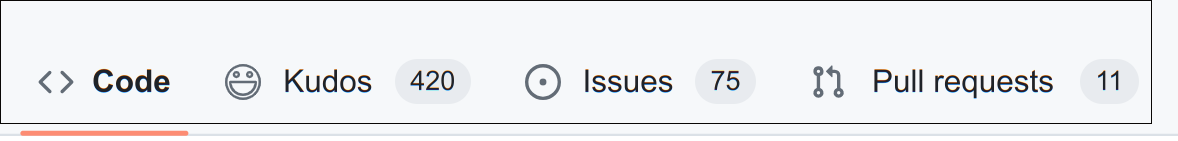 modified screenshot of the GitHub repository page, showing a new Kudos tab, with a smiley face icon, between the Code and Issues tabs